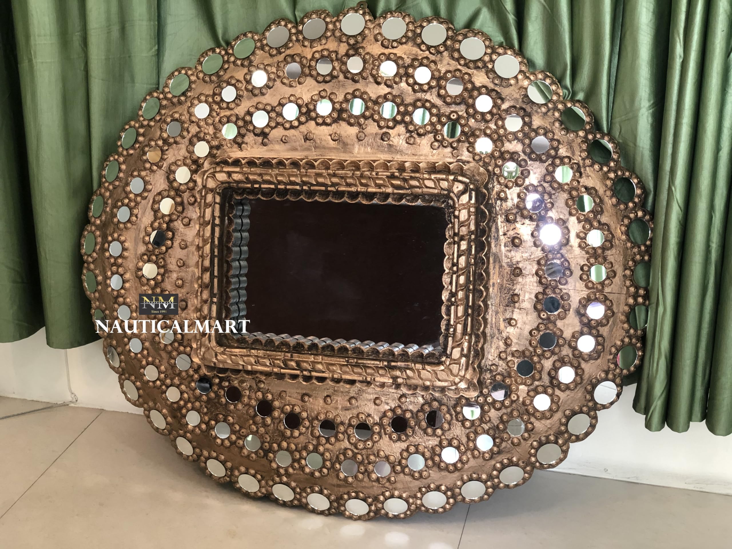 Peacock mirror 鏡　ミラー Amazon.com: NauticalMart Peacock Mirror Oval Shape Wall Decor