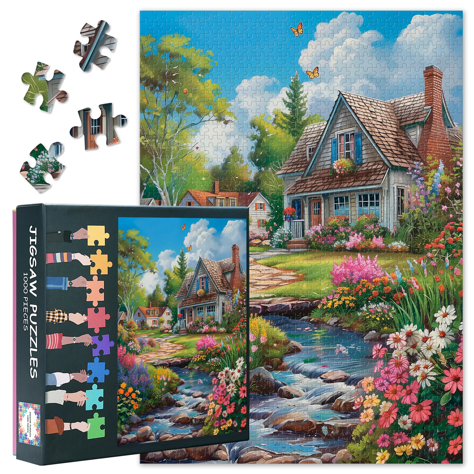 Butterflies Puzzles for Adults 1000 Pieces, Flower Landscape Jigsaw Puzzles, Adult Puzzle for Adults, Educational Fun Games or Toys for Elders Friends 20X27 INCH