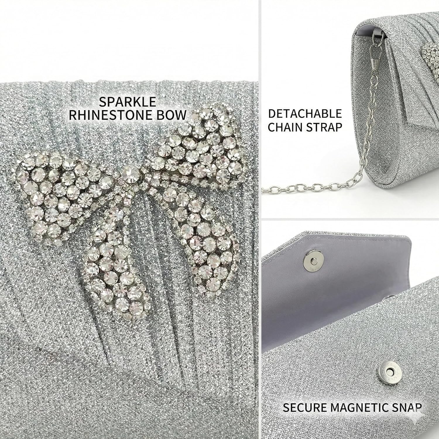 MYHOZEE Evening Clutch Purse for Women Formal Party Clutches Wedding Purses Bow Chain Shoulder Bag for Wedding Cocktail Prom - Image 6