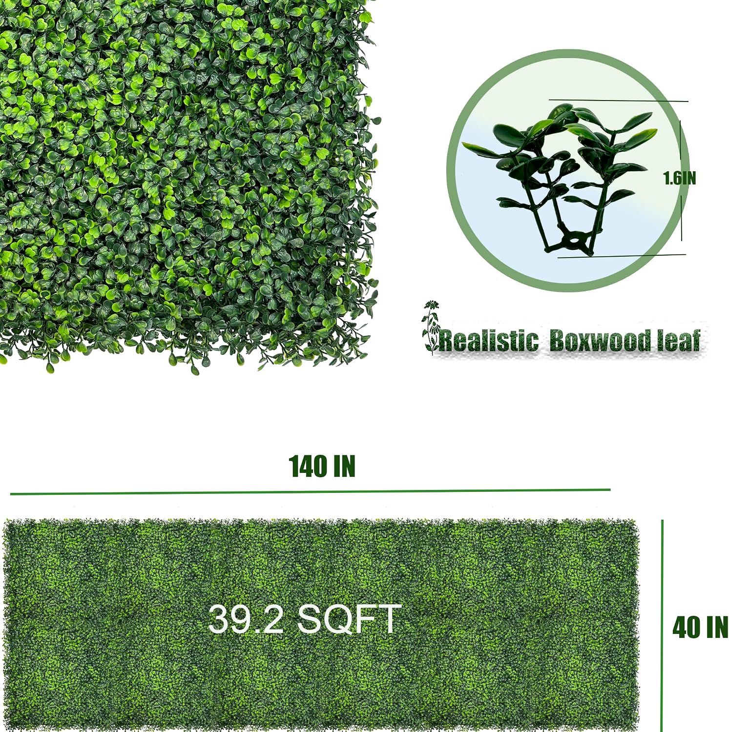 Artificial Boxwood Roll Panels: 40"x 140"(39.2 SQFT) UV-Anti Faux Ivy Leaves Grass Wall for Patio Balcony Privacy, Garden, Backyard Greenery Wall Backdrop and Fence Decor
