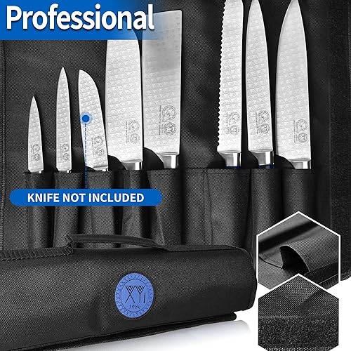 Miniatura 6 de XYJ Bolsa para cuchillos de chef (8 ranuras) con capacidad para 8 cuchillos, bolsas de lona negra, bolsa de transporte portátil para cuchillos de