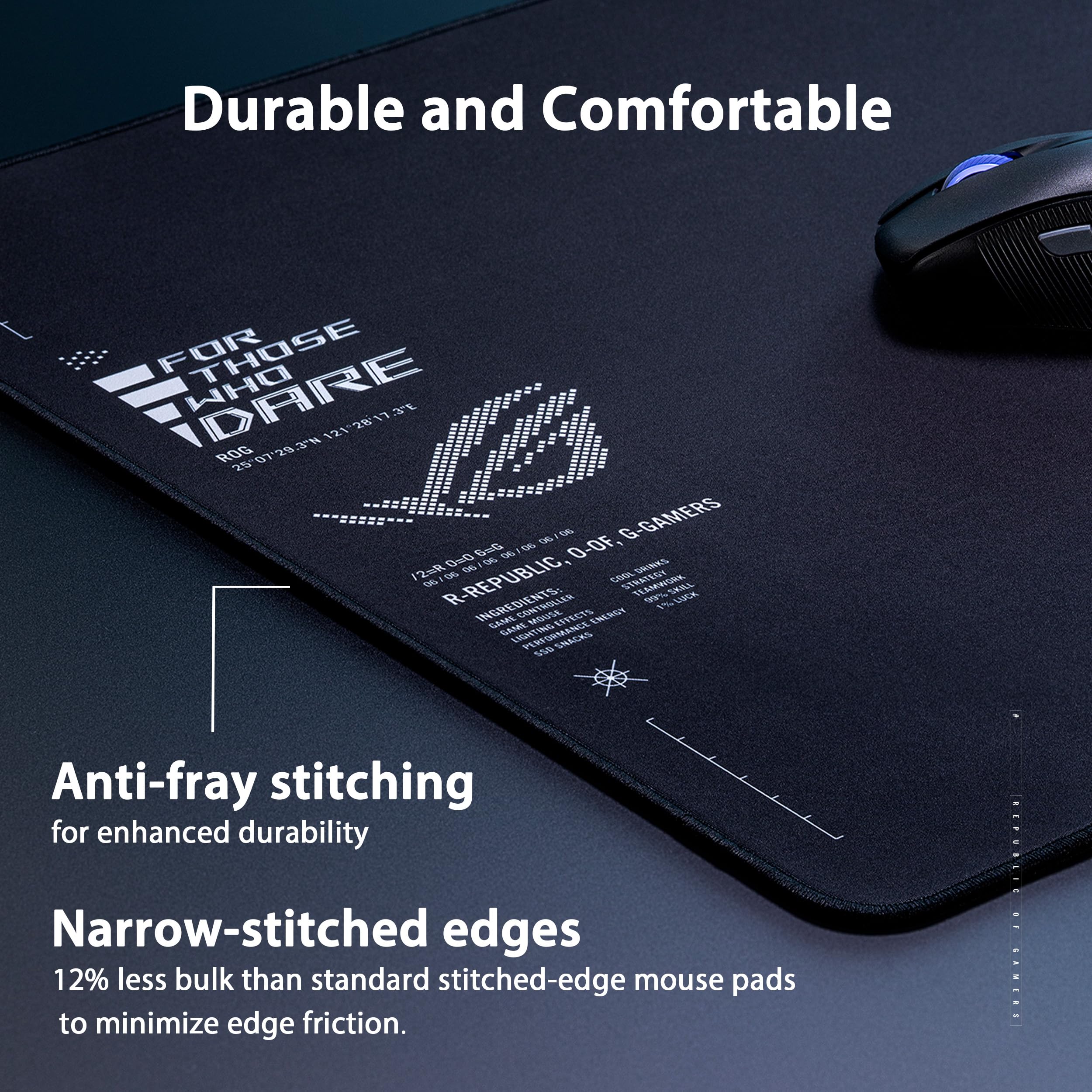 ASUS ROG Sheath II XXL Tappetino per Mouse da Gaming, Tessuto con Sistema di Raffreddamento, Bordi Resistenti con Cuciture più Sottili, Base in Gomma Antiscivolamento, 400 x 900 x 3mm, Nero