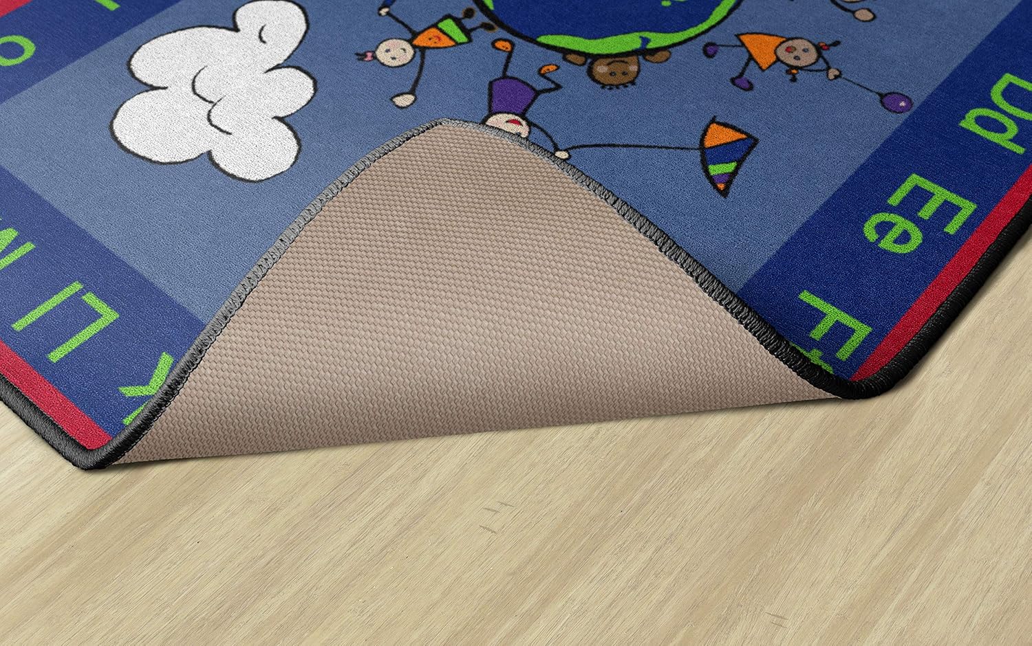 Flagship Carpets Happy World Rug, Educational Carpet for Children's Classroom, Home and School Playroom or Children's Bedroom, 4' x 6', Blue/Multi-Color