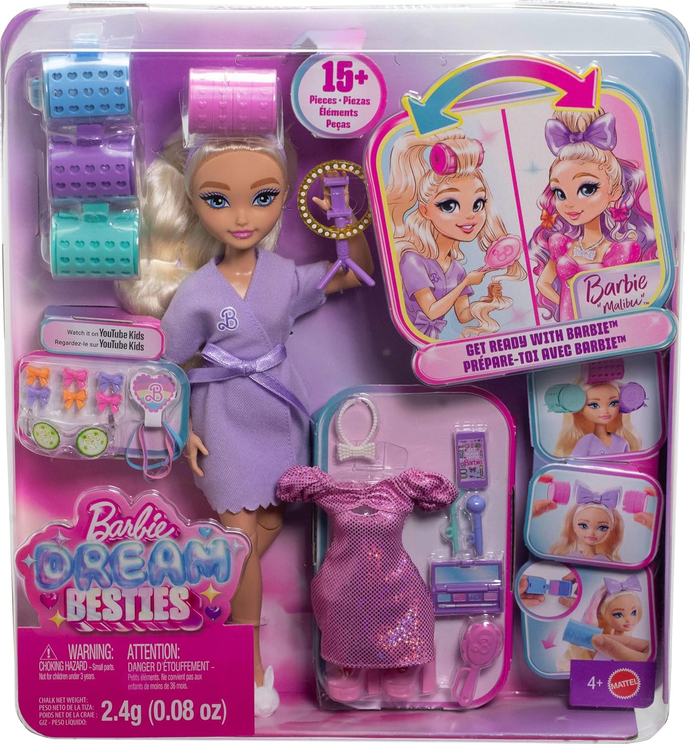 Barbie Dream GET Ready Malibu” Fashion Doll with Stylized Hair, Including Surprise Hair Accessories & 15+ Looks - Image 6