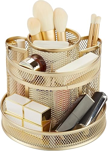 Miniatura 3 de Annova Organizador de escritorio de malla giratorio con 5 compartimentos. Soporte redondo giratorio para caramelosbolígrafos, accesorios de