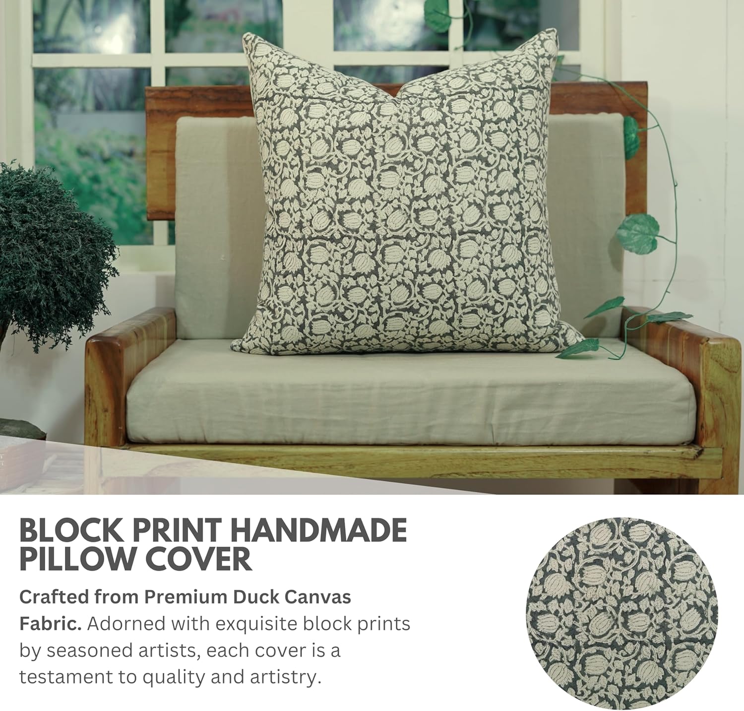 Pillow Covers Hand Block Floral Print Indoor Home Decorative Fall Decor Accent Pillowcase 14x20 Inches Farmhouse Living Room Dark Grey Boho Soft Summer Cushion Cover, 8 Kamal