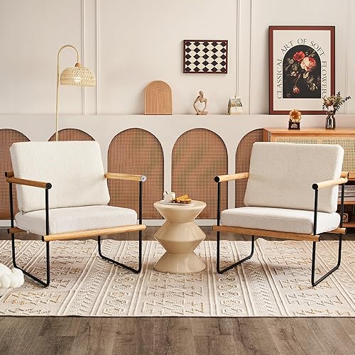 Silla decorativa de tela Boucle de 29 pulgadas para sala de estar, moderna silla de salón para dormitorio, sillón tapizado de lectura, juego de 2,