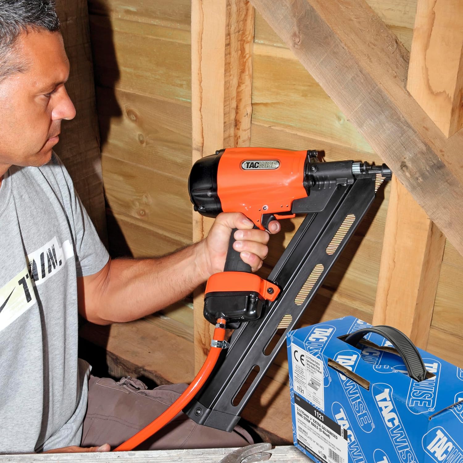 1121 3.1/75 mm Extra Galvanised Framing Nails, D Head, Ring Shank, 34° Inclined, Paper Collated, Pack of 2,200, Silver