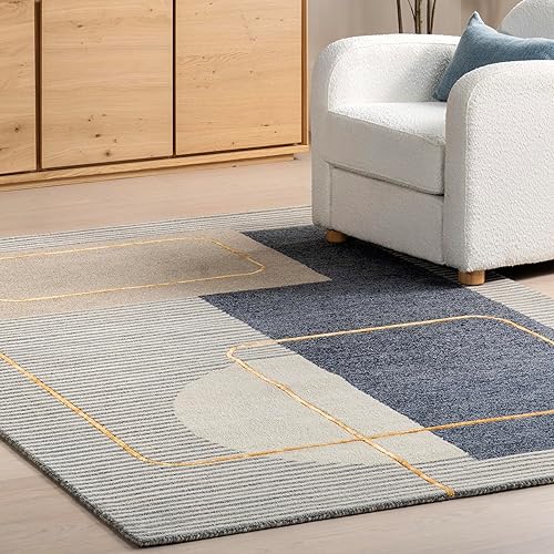 Miniatura 8 de nuLOOM Shelley - Alfombra abstracta de lana a rayas, 6 x 9, azul