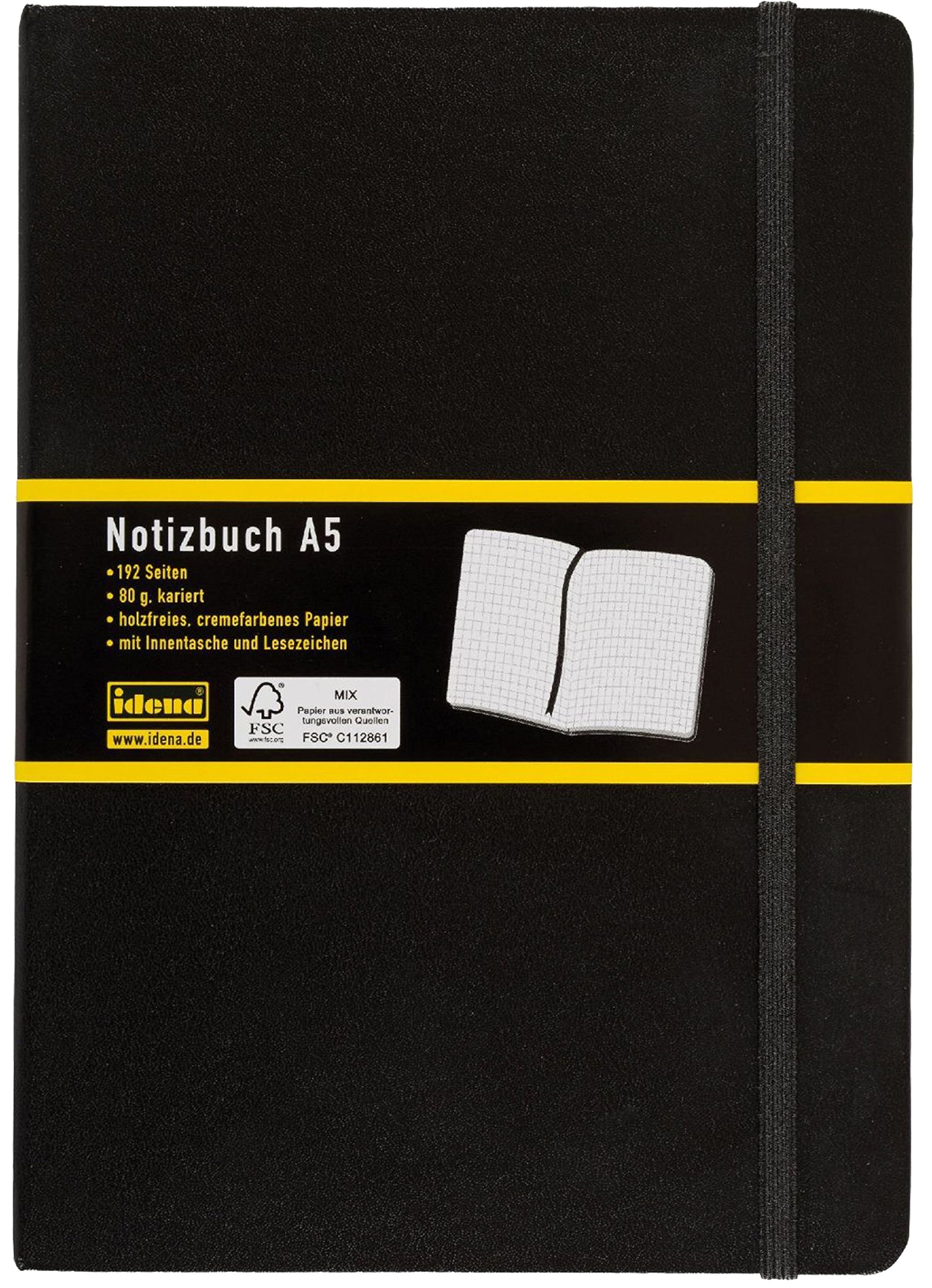 Idena 209281 - Notizbuch DIN A5, 192 Seiten, 80 g/m², kariert, schwarz (10er Pack)