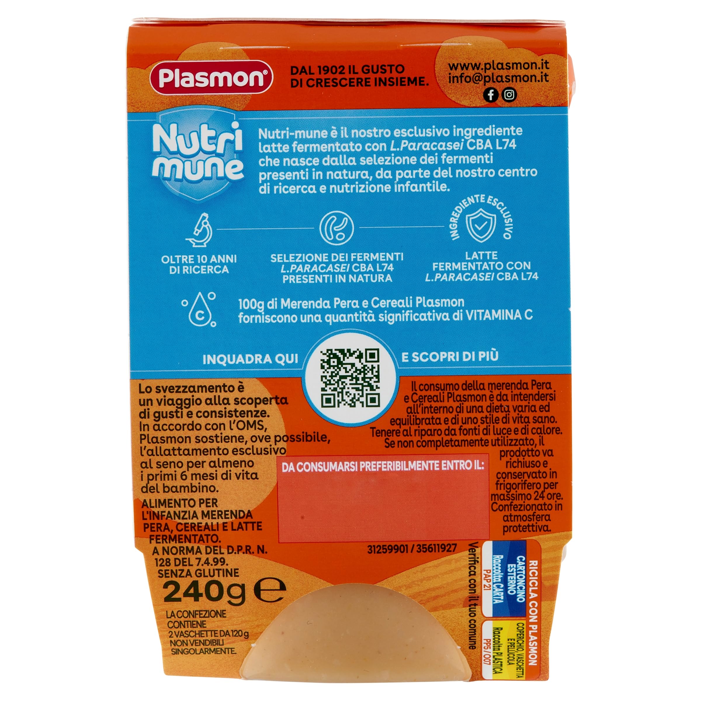 Plasmon Merenda Pera e Cereali, 2x120g (12 Confezioni)