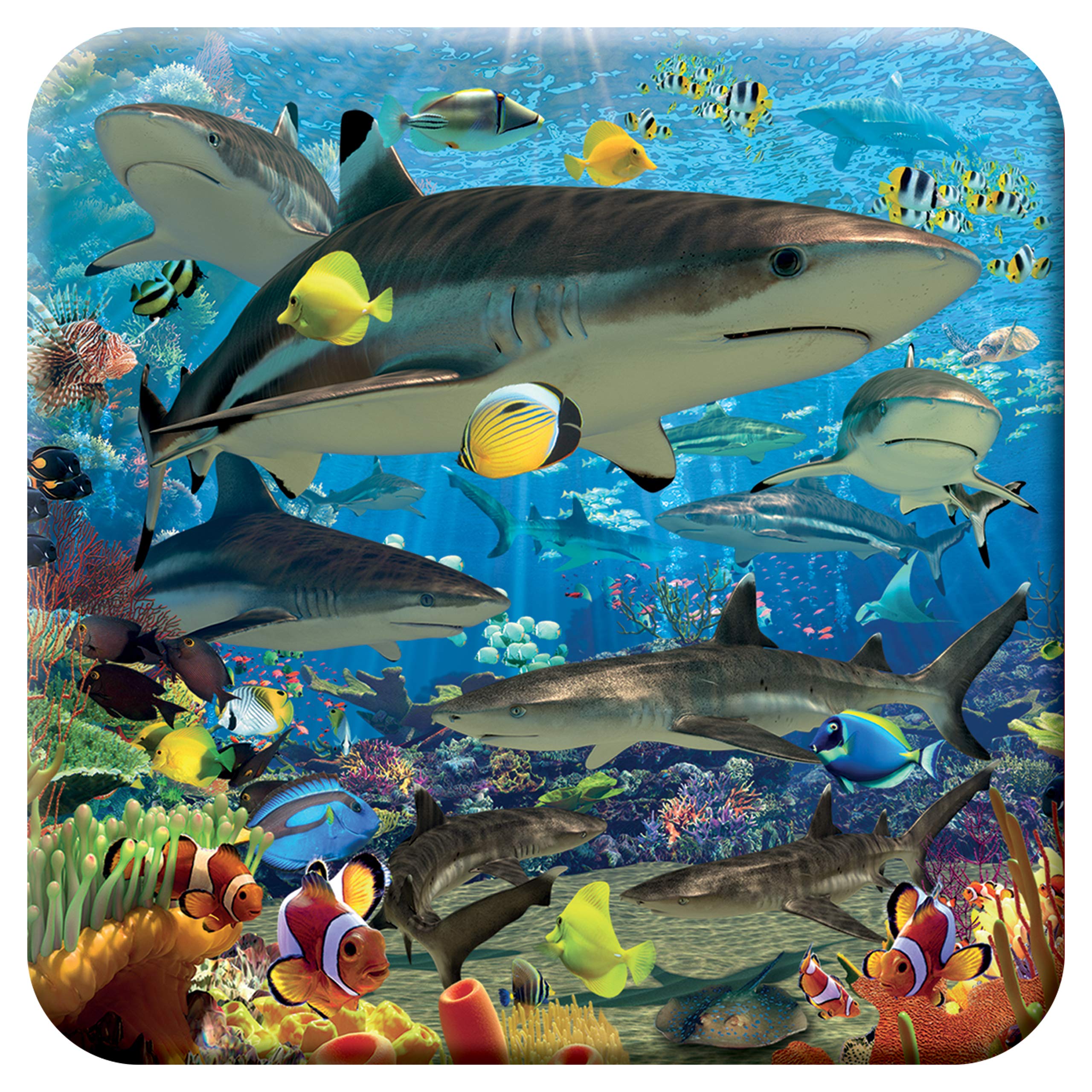 3D Livelife Women's Shark Reef Cork Coaster - From Deluxebase. Lenticular 3D Shark Drink & Mug Coasters. Fun Animal Gifts For And Men. Novelty Kitchen And Decorative Home Accessories.