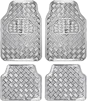 BDK Metallic Chrome All-Weather Floor Mats Universal Fit for Cars Trucks SUVs - Full Set Front Rear Non-Slip Heavy Duty Silver