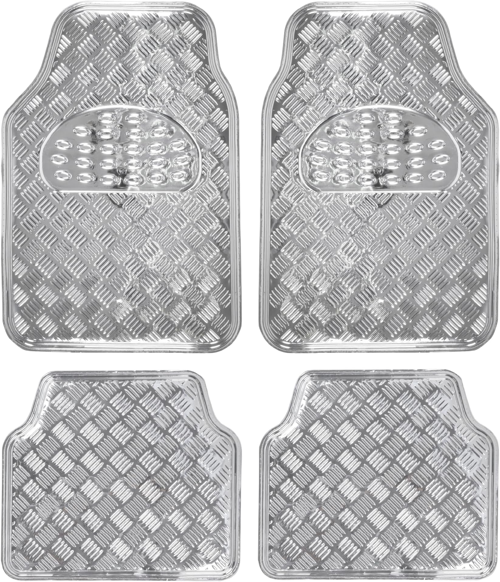 BDK Universal Fit 4-Piece Metallic Design Car Floor Mat - (Silver) (MT-641-SL)