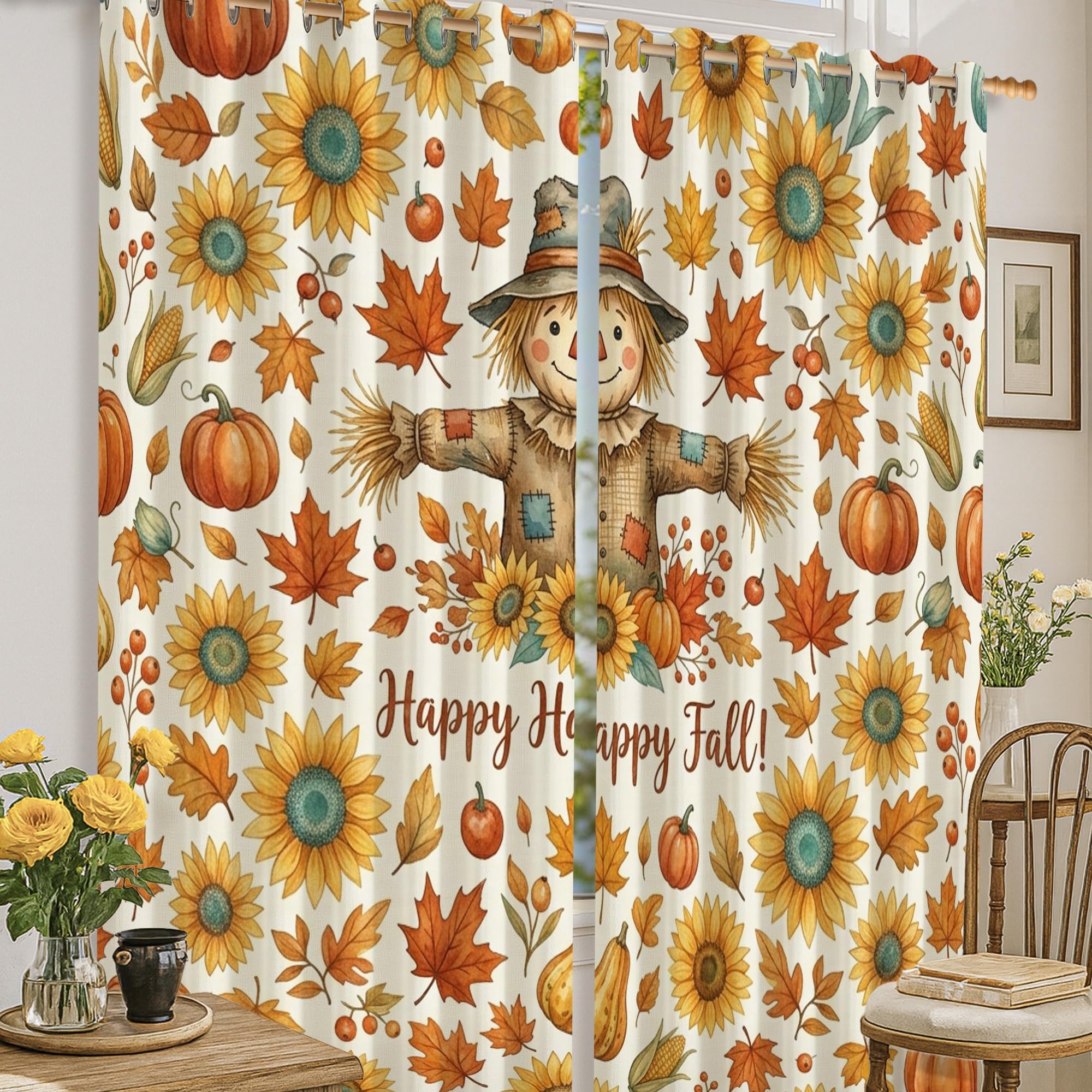 Rideau occultant rustique jaune automne 132x183 cm pour crèche