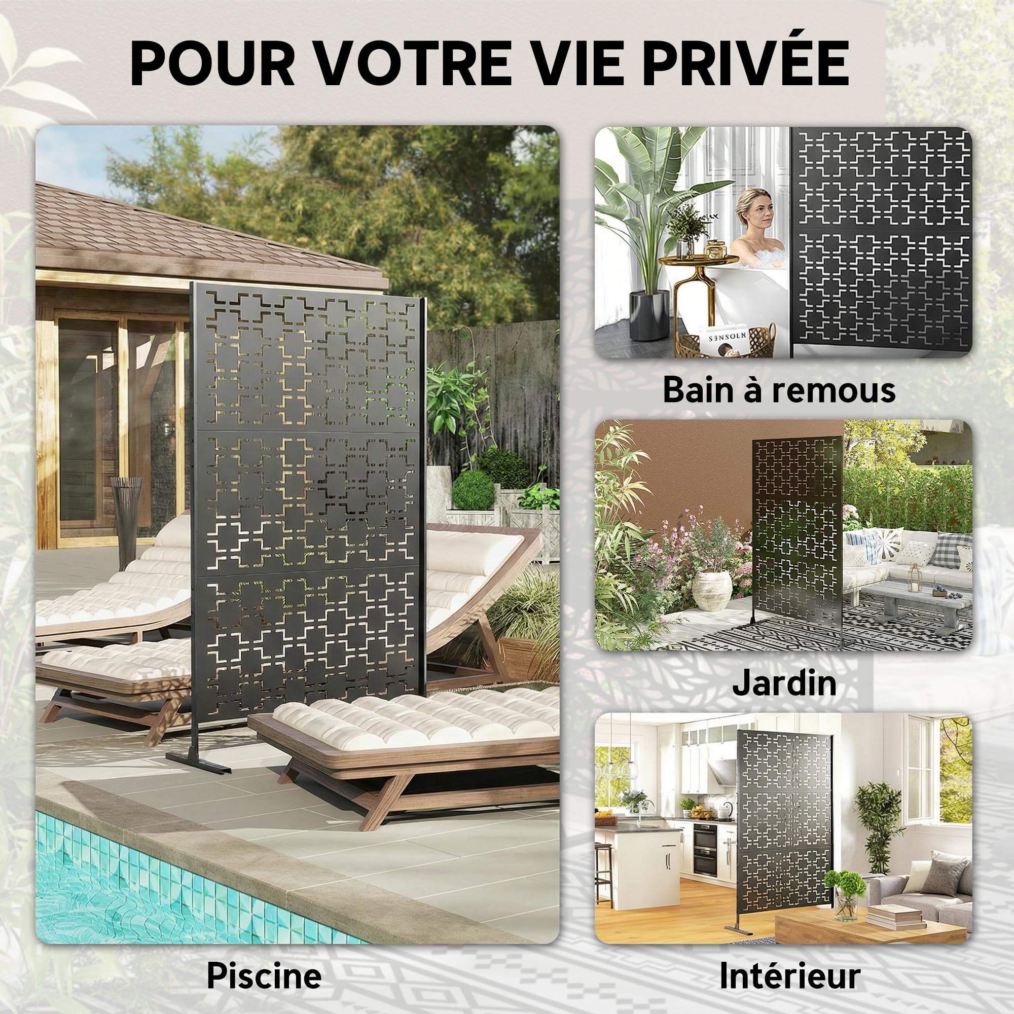 Outsunny Panneau Brise Vue décoratif paravent extérieur à Motif ajouré géométrique en métal - 122 x 45 x 198 cm, Noir