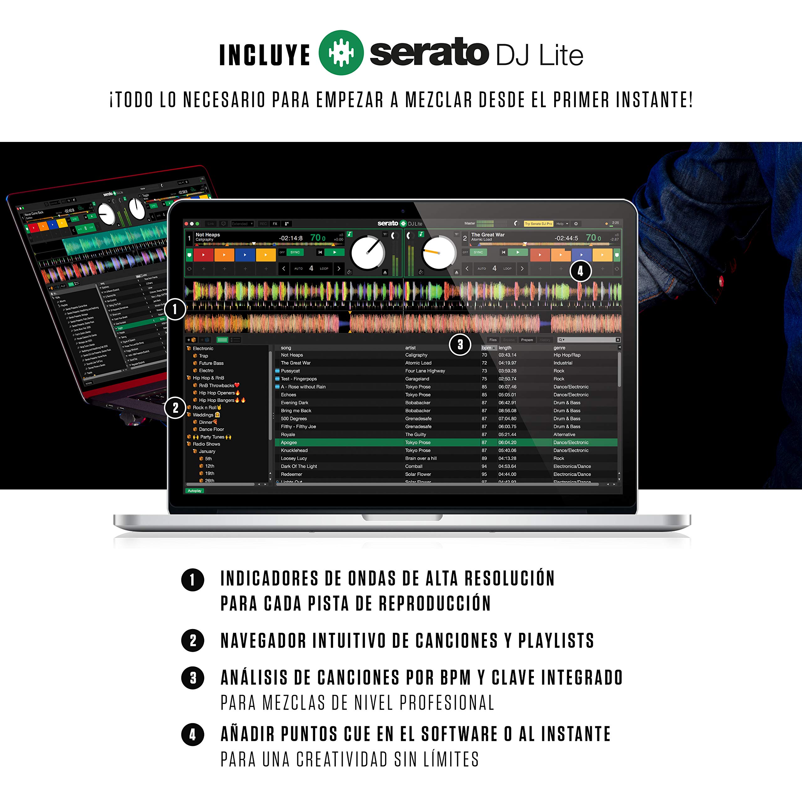 Numark Mixtrack Pro FX + auriculares HF175 - Controlador DJ de 2 secciones para Serato DJ con mezclador DJ e interfaz de audio + Auriculares de DJ Profesionales