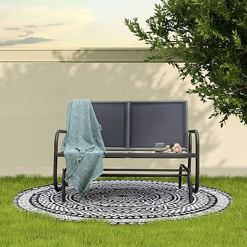 Miniatura 8 de NUU GARDEN Banco planeador para 2 personas para exteriores, silla de columpio para patio con marco de acero recubierto de polvo y tela de asiento