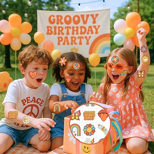 Miniatura 3 de 96 tatuajes temporales precortados de los años 70  Poder floral retro, decoraciones de fiesta y recuerdos de Good Vibes  Bonitas calcomanías de