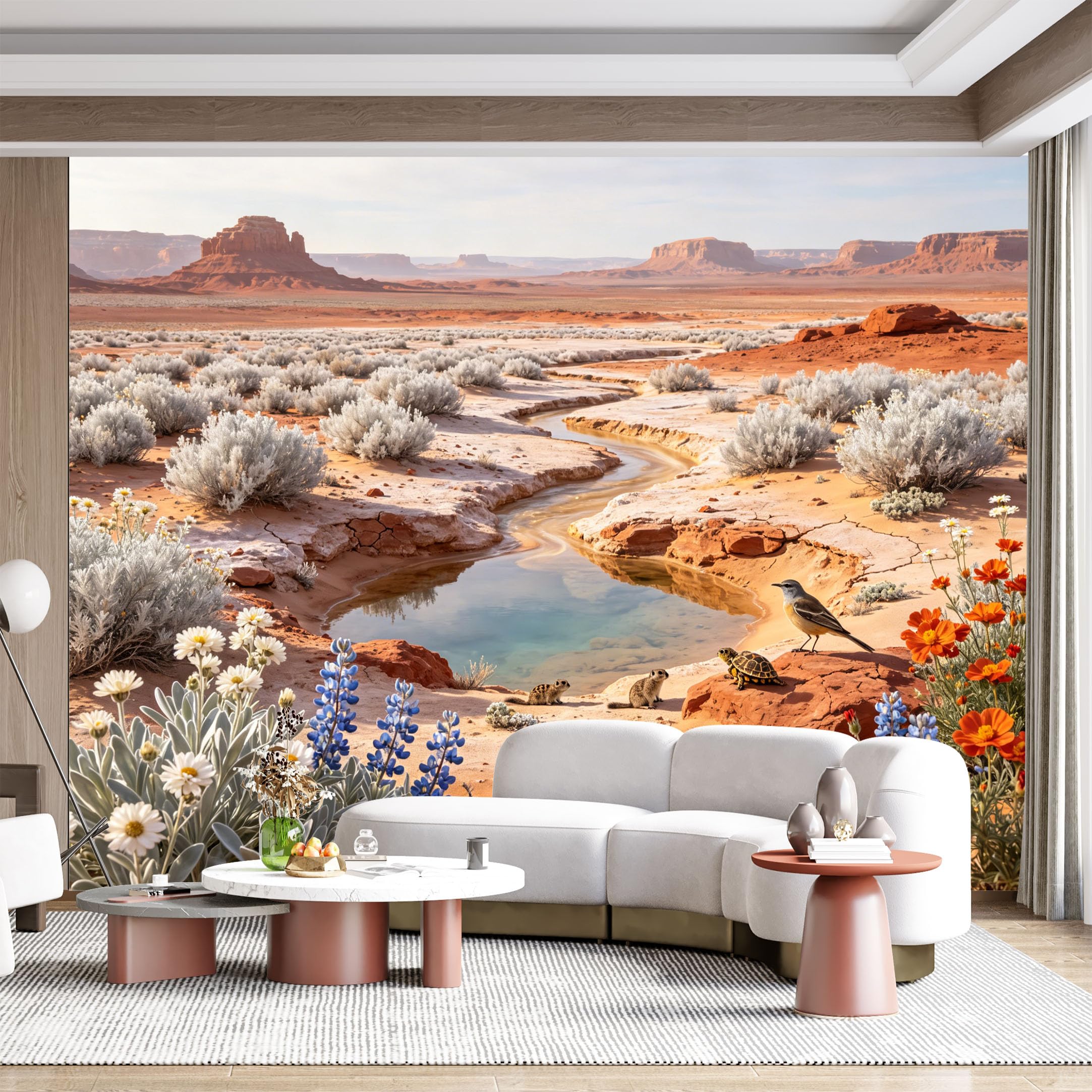 Custom Size Wall Mural Desert Oasis Landscape Wildlife Scenic Watercolor SelfAdhesive Wall Fabric Removable for Home Office Decor