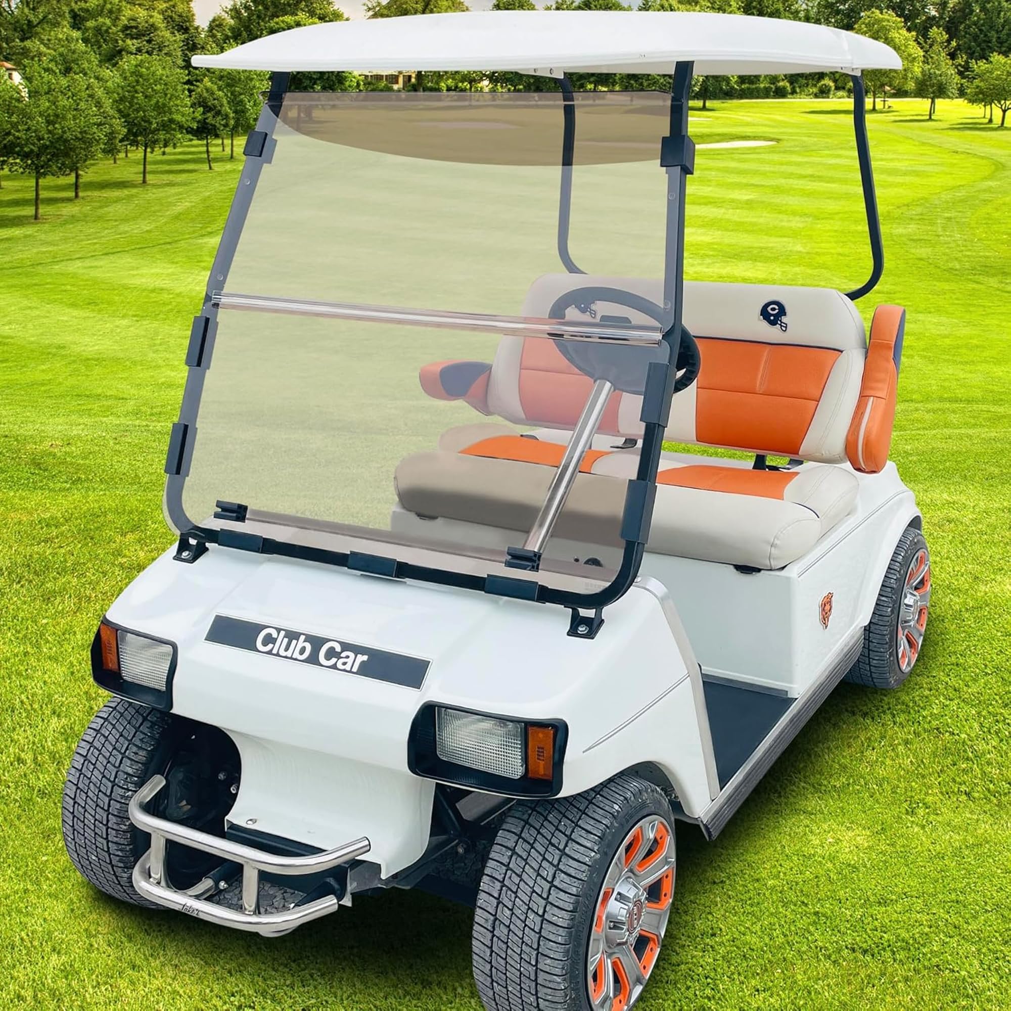 Huskey Foldable Golf Cart Tinted Windshield For Club Car DS 2000.5-UP, 3/16 Inch Thick, Tapered on the Top