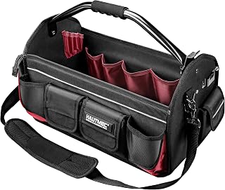 HAUTMEC Open Top Electrician Tool Bag with Rotating Handle, Heavy Duty Multiple 39 1680D Pockets, 18" (47cm) Wide Stiff Frame Tote Bag, Electrical and Maintenance Tote Tool Box HT0178-UK