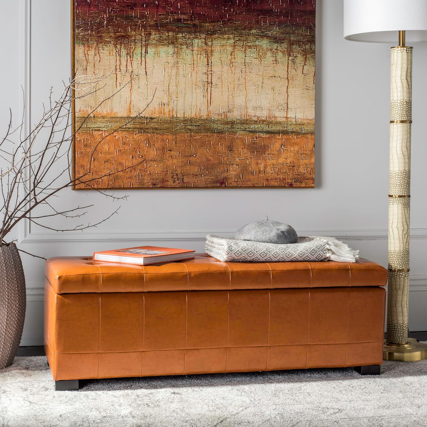 Safavieh Hudson Collection Nolita Leather Large Storage Bench, Saddle