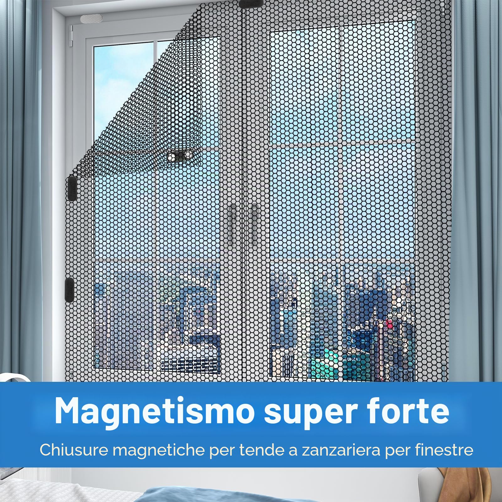Set da 24 magneti per zanzariere 33 x 13 mm, clip magnetiche per zanzariere autoadesive, zanzariera magnetica finestra magnete zanzariera finestra senza forare per cucina soggiorno balcone e badge