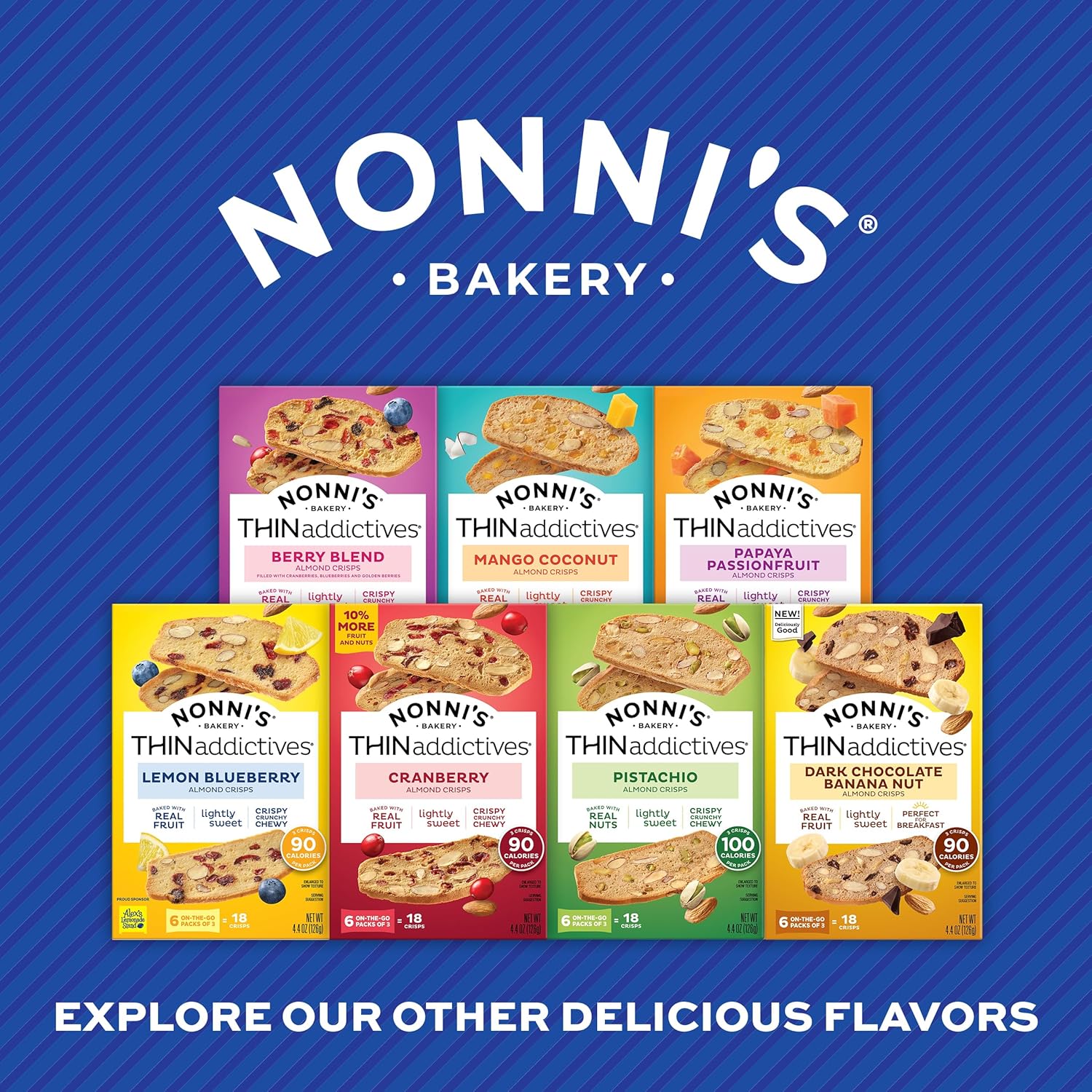 Nonni's THINaddictives Dark Chocolate Banana Nut Crisps 4.4 oz, Lightly Sweet Almond Snack, 6 On-the-Go Packs, 90 Calories, 3 Pack