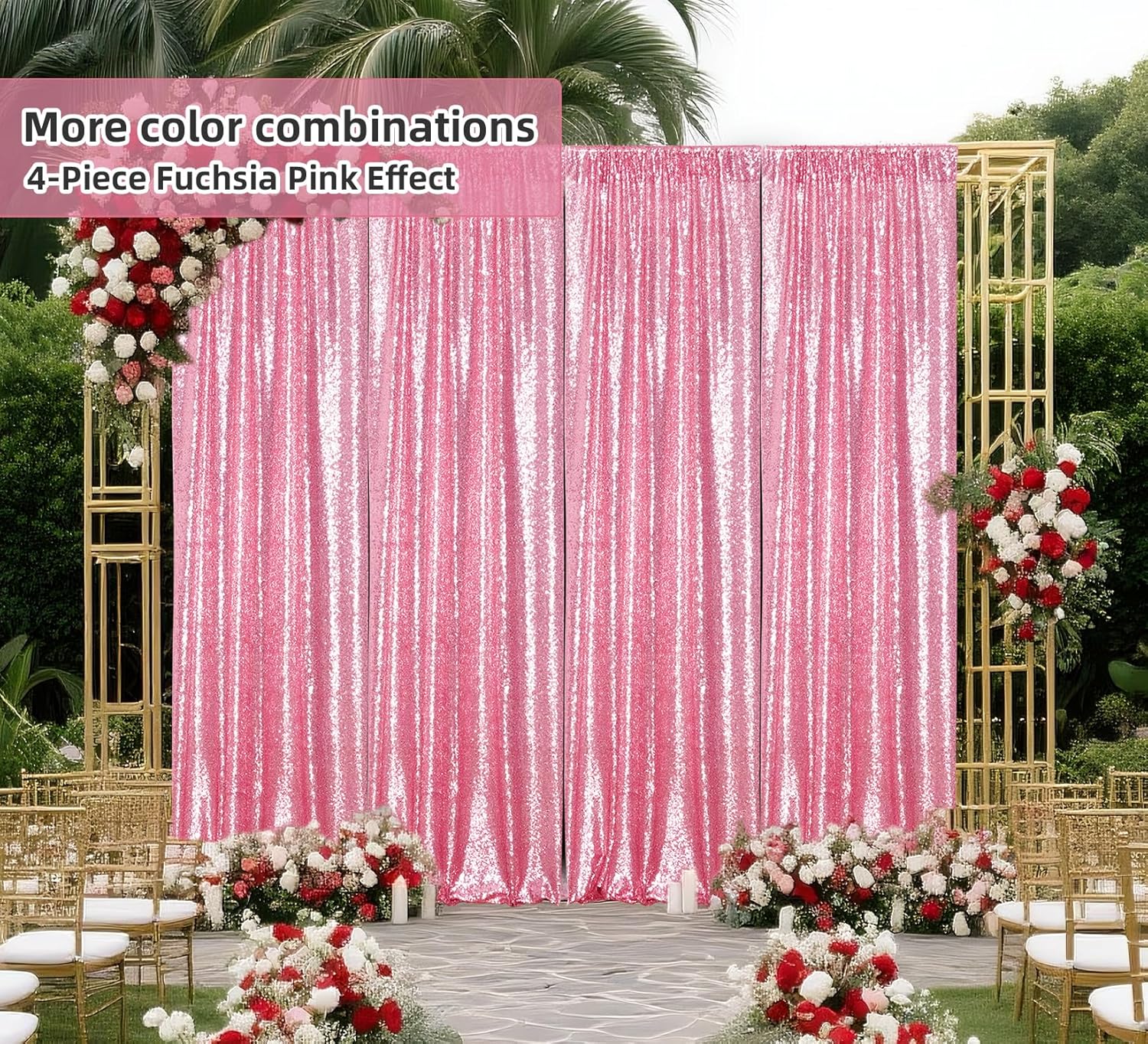 Juya Delight 2Pcs 2FTx8FT Pink Sequin Backdrop Curtains Fuchsia Pink Glitter Backdrop for Party Birthday Wedding Decoration