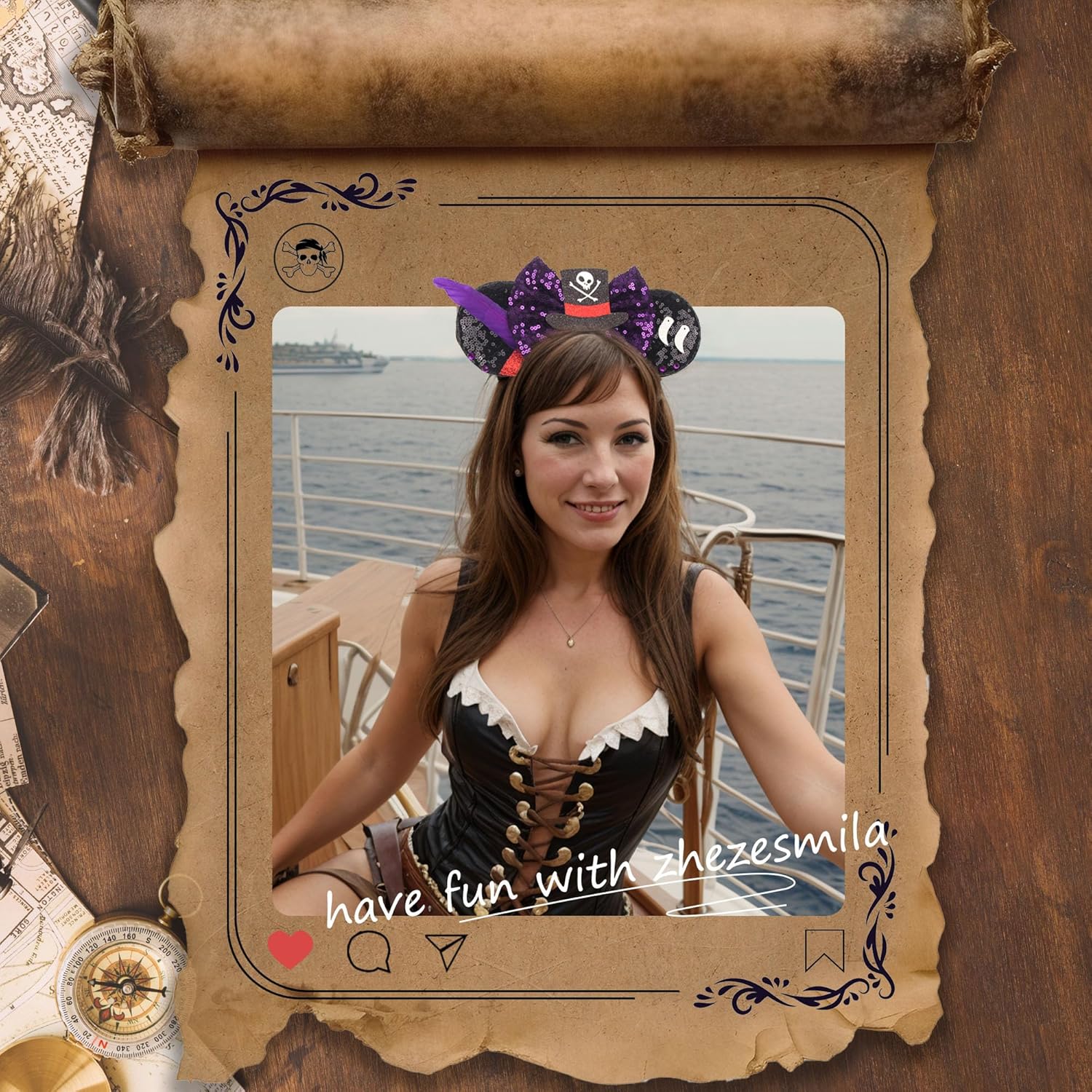 Shiny Mouse Ears Headband Womens Pirate Accessories Pirate Costume Bow for Theme Party Pirate Night - Image 2