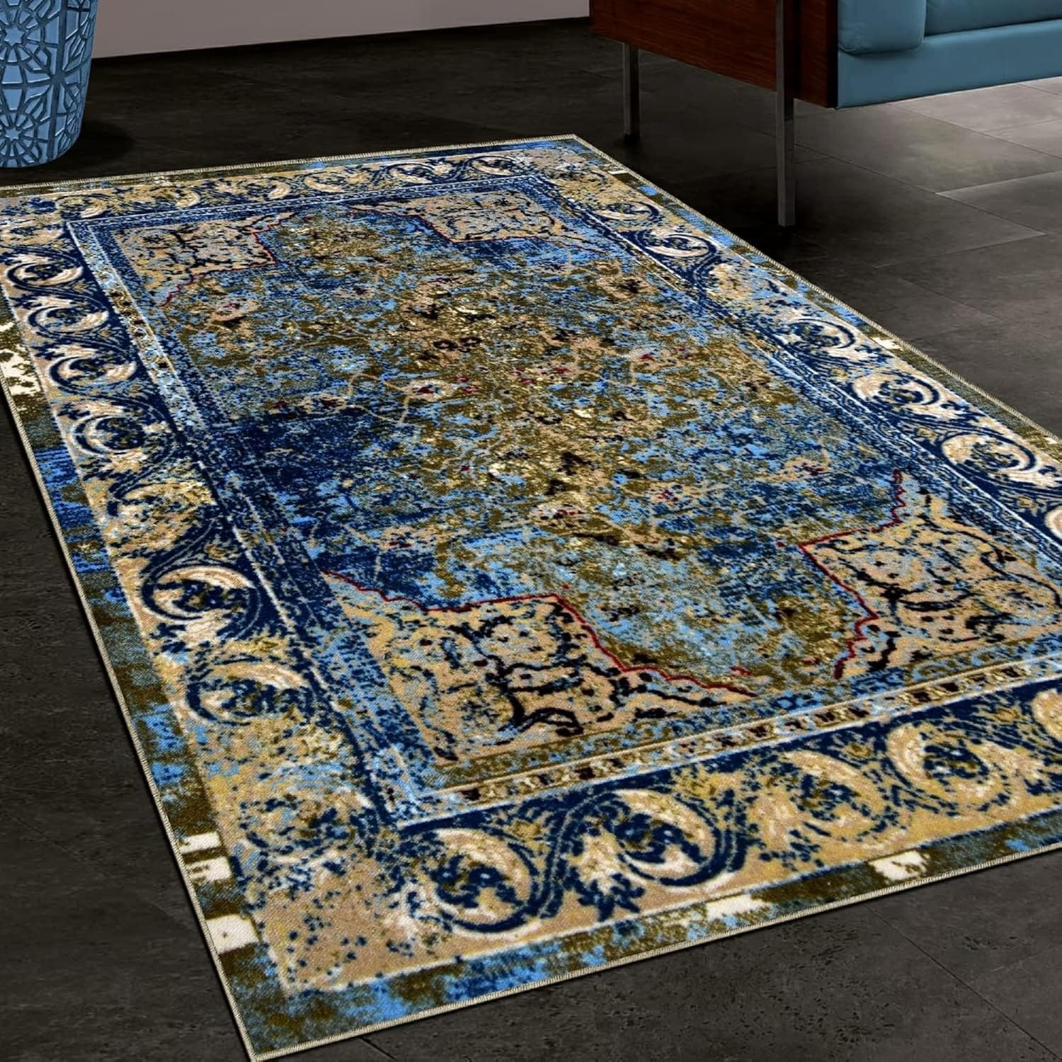 Superior Indoor Non-Slip Area Rug, Modern Overdyed Machine Washable Rugs, Home Floor Decor for Entryway, Office, Bedroom, Living/Dining, Kitchen, Angeles Collection, Green-Beige, 6' x 9'