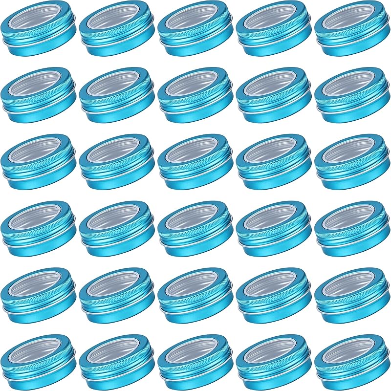 Art Secret Frascos de Alumínio Aqua Blue com Tampas Transparentes e Etiquetas, Pacote com 32