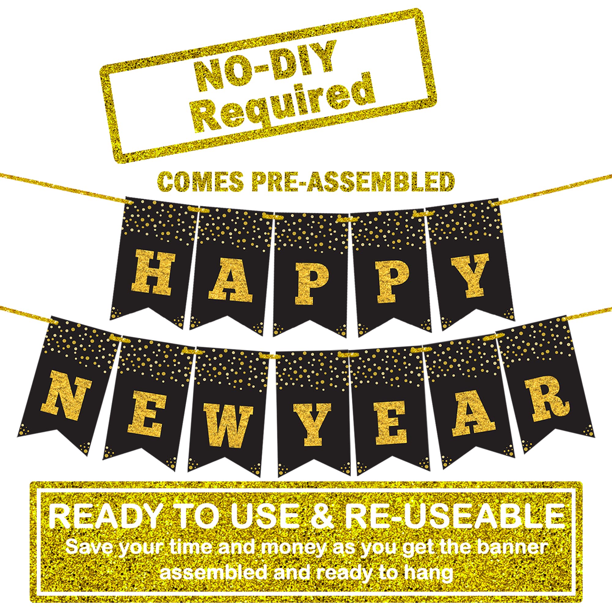 KatchOn, Glitter Happy New Year Banner - 10 Feet, No DIY | New Years banner for New Years Decorations 2025 | Happy New Year Sign | Happy New Year Decorations 2025 | New Years Eve Party Supplies 2025