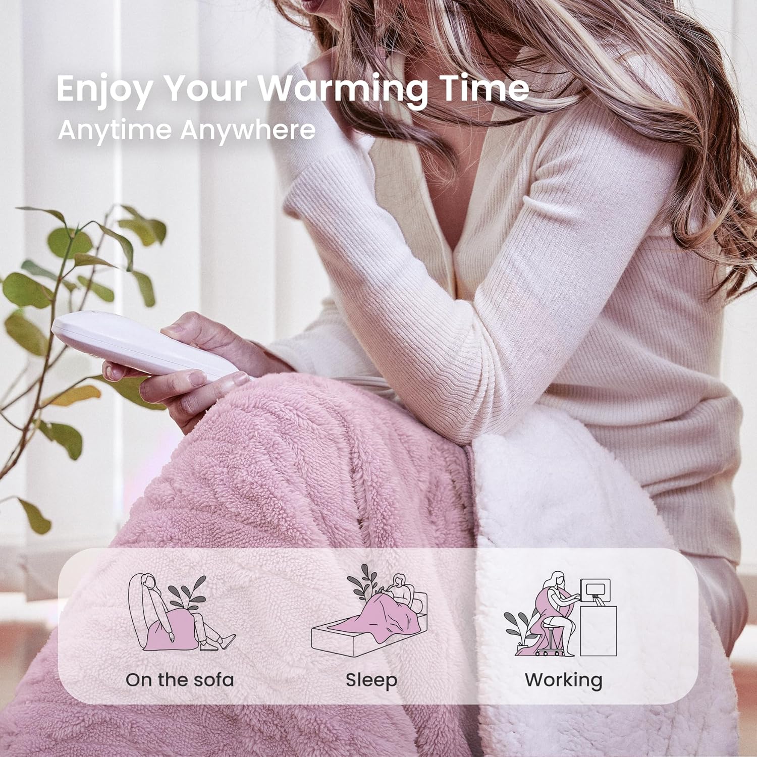 Heated Blanket-Electric Blanket 50"x60" Soft Heated Throw Blanket with 5 Heating Levels & 3 Hours auto-Off,Machine Washable(Pink - Image 5