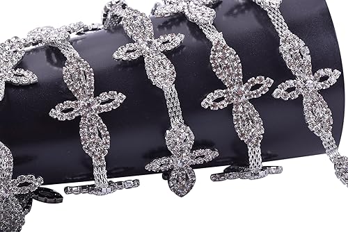 Miniatura 2 de KAOYOO Cadena de diamantes de imitación de cristal en forma de flor de 1 yarda para manualidades de costura, ropa, bricolaje, adornos de ramo de