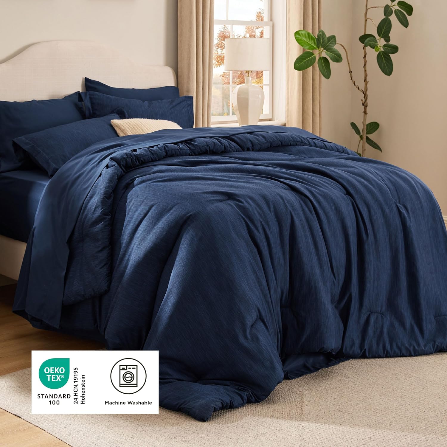 Bedsure Full Comforter Set Navy - Bed in a Bag Full Size Bedding 7 Pieces, Cationic Dyed Bed Set Gift for Family, Navy Soft Bedding for All Seasons Comforter with Sheets, Pillowcases & Shams thumbnail