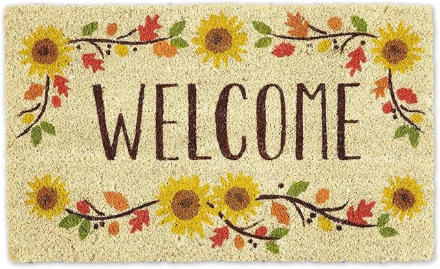 DII Natural Coir Doormat Outdoor Welcome Mat, 17x29, Sunflowers