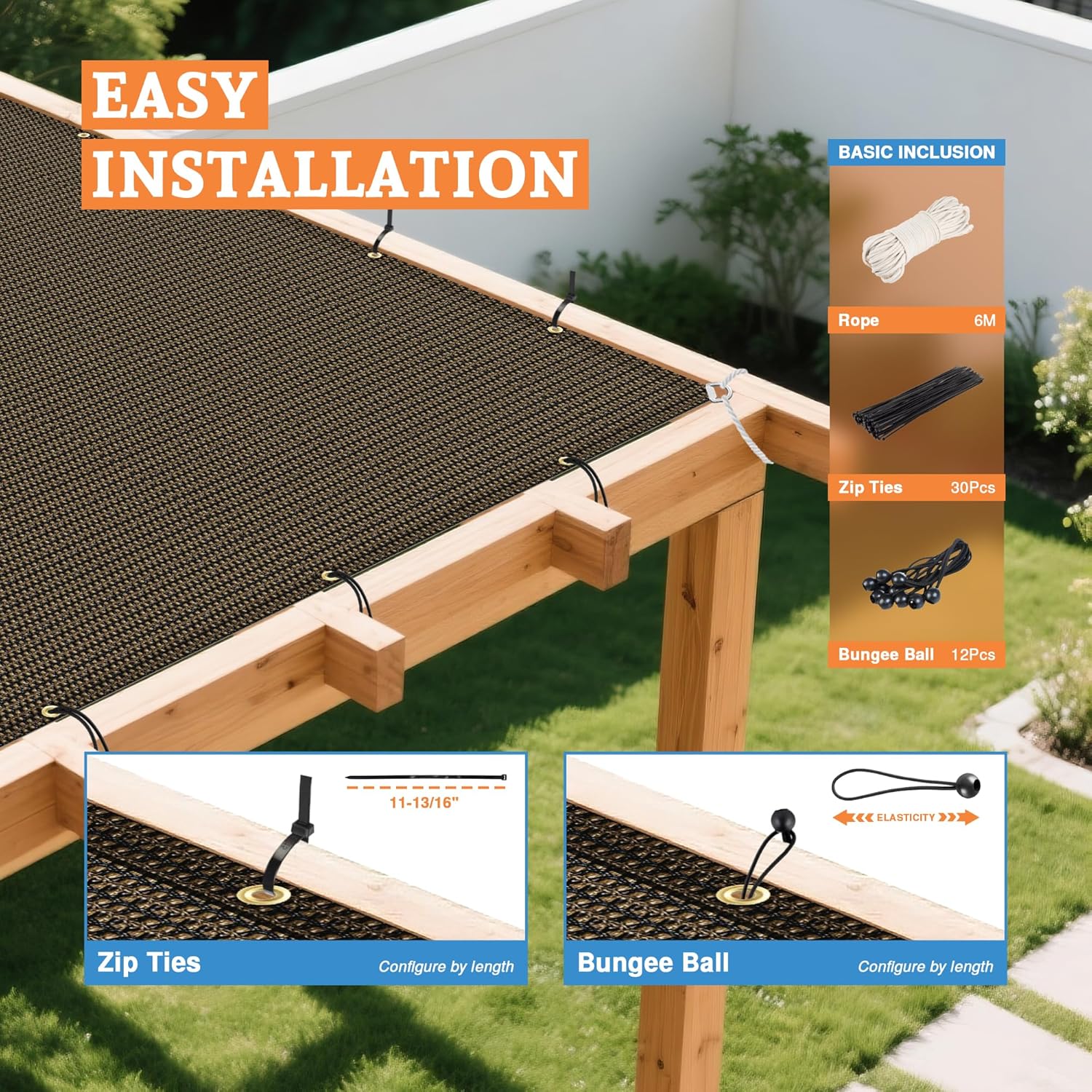 10' x 12' Straight Edge Shade Sail, Awning with Grommets for Outdoor Pergola Patio Backyard Garden Sunshade (Brown)