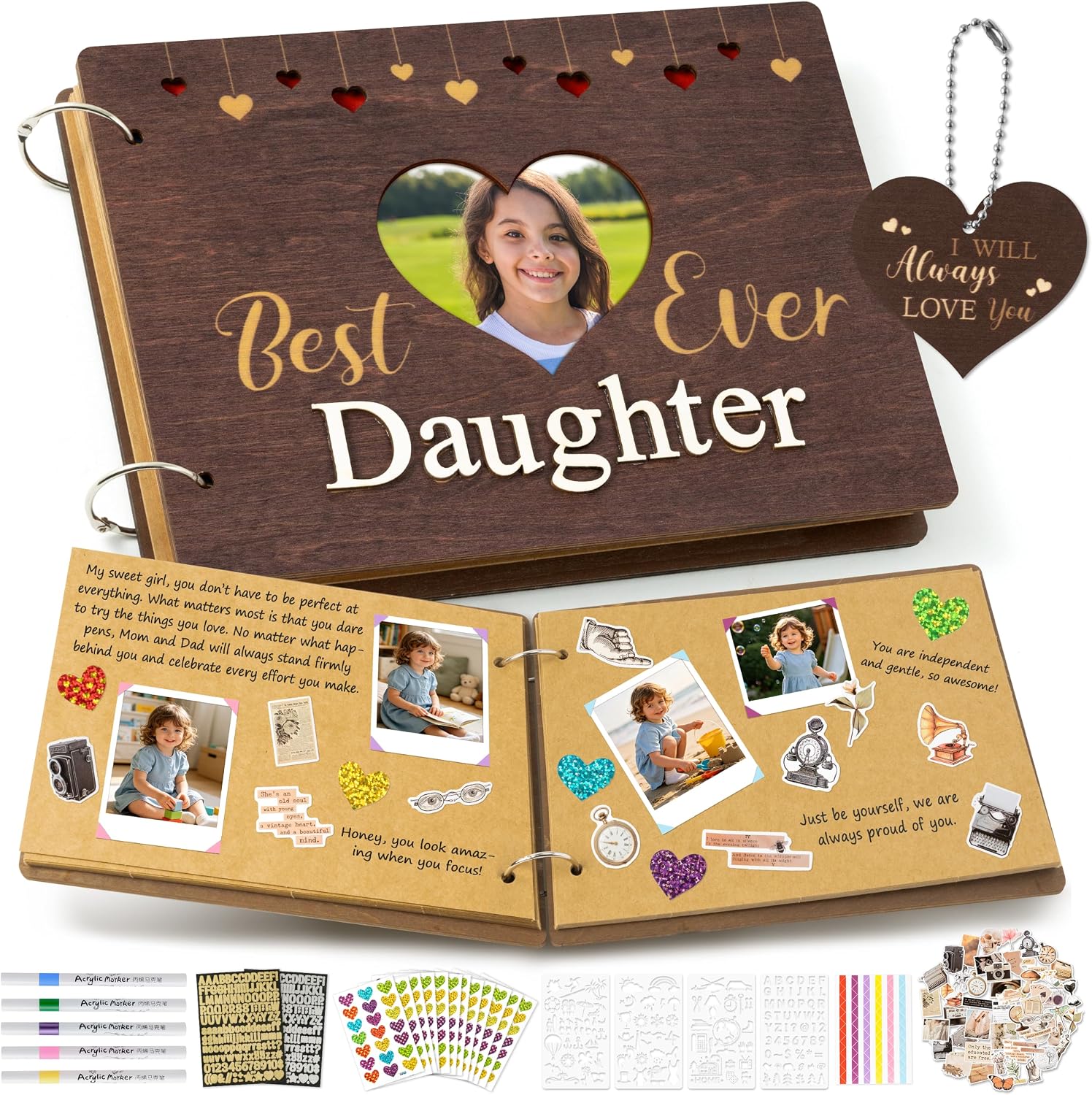CY2SIDE DIY Best Daughter Ever Photo Album Scrapbook Craft Kit&Wooden Cover
