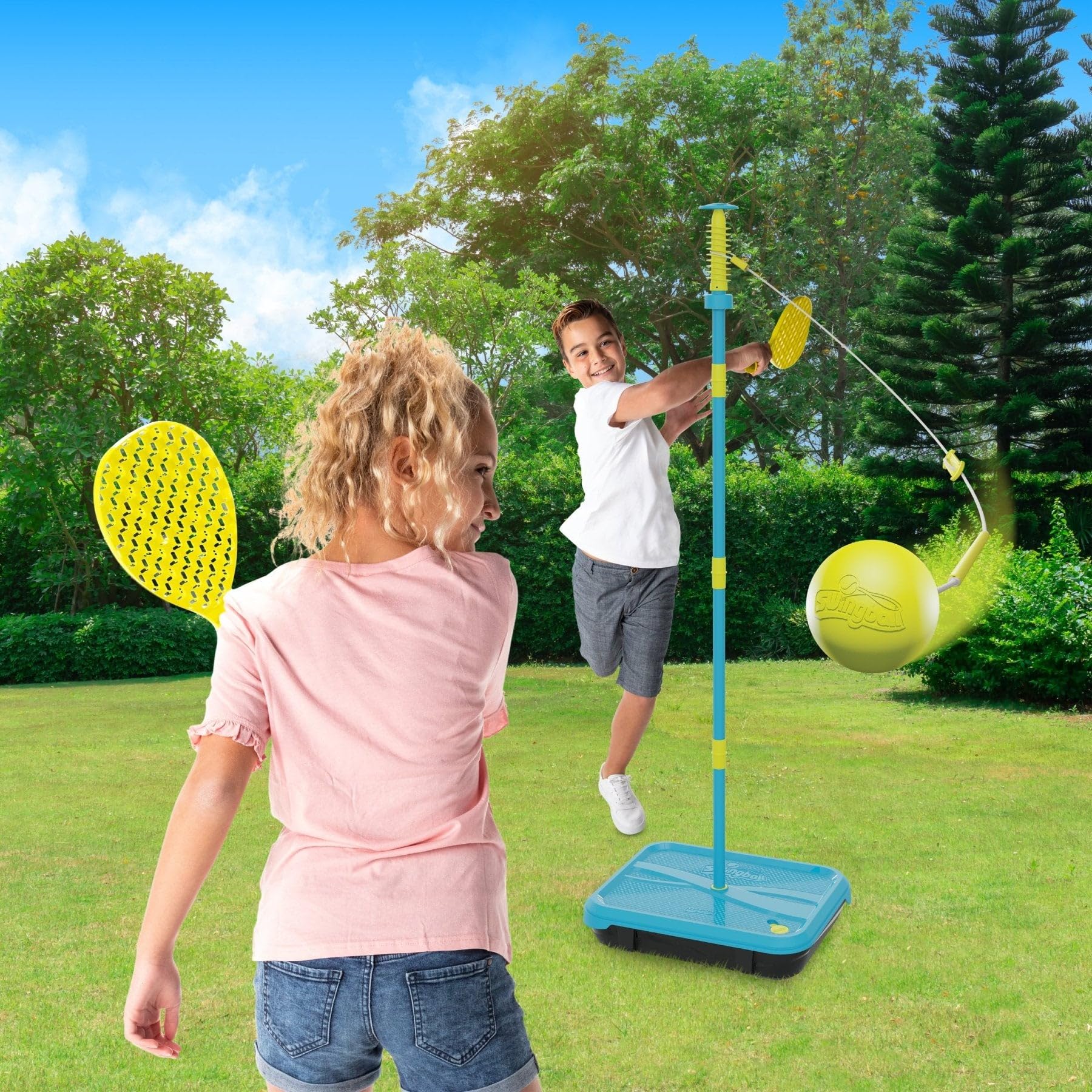 Swingball Lite Toute Surface – Jeu de Tennis Transportable avec Raquettes & Balle Mousse – Socle à Lester, Spirale Réglable – pour Intérieur & Extérieur – Dès 4 Ans – Rangement Facile