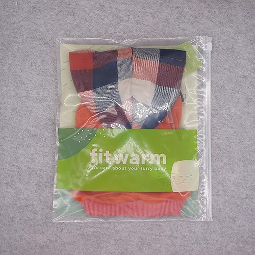 Miniatura 7 de Fitwarm - Chaleco de algodón para perros y gatos, diseño a cuadros con capucha (naranja, XS)