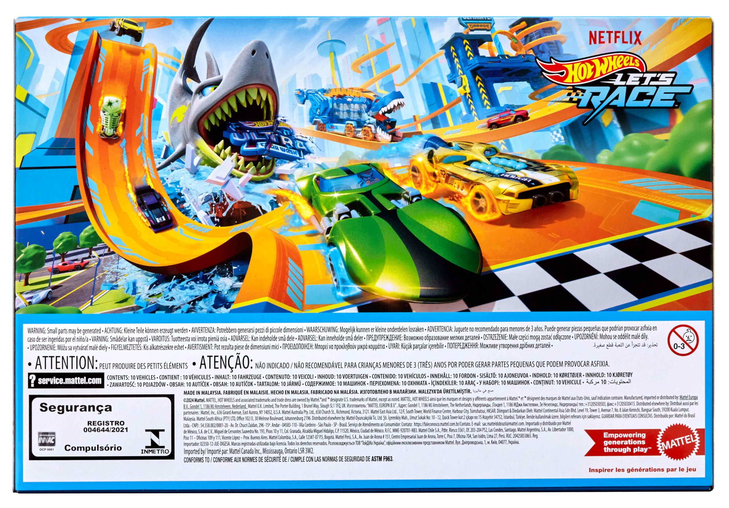 Hot Wheels Let’s Race – Na start! Zestaw 10 samochodzików w skali 1:64 z animowanego serialu Netflixa, do zabawy i kolekcjonowania (zawartość zestawów może się różnić), JGN40