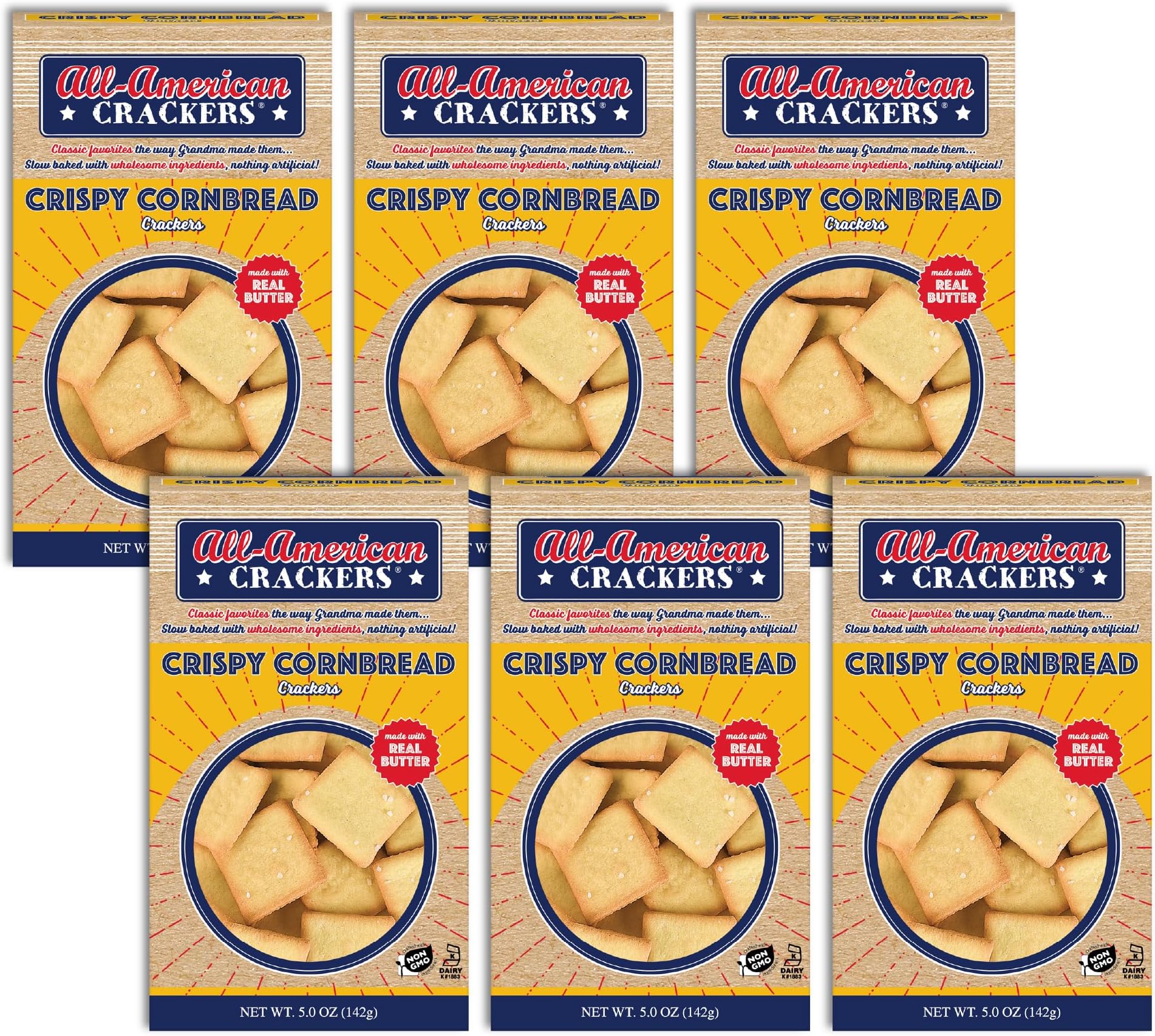 All-American Snack Crackers, Crispy Cornbread, 5 Ounce (Pack of 6), Made with Real Ingredients, Non-GMO, Kosher