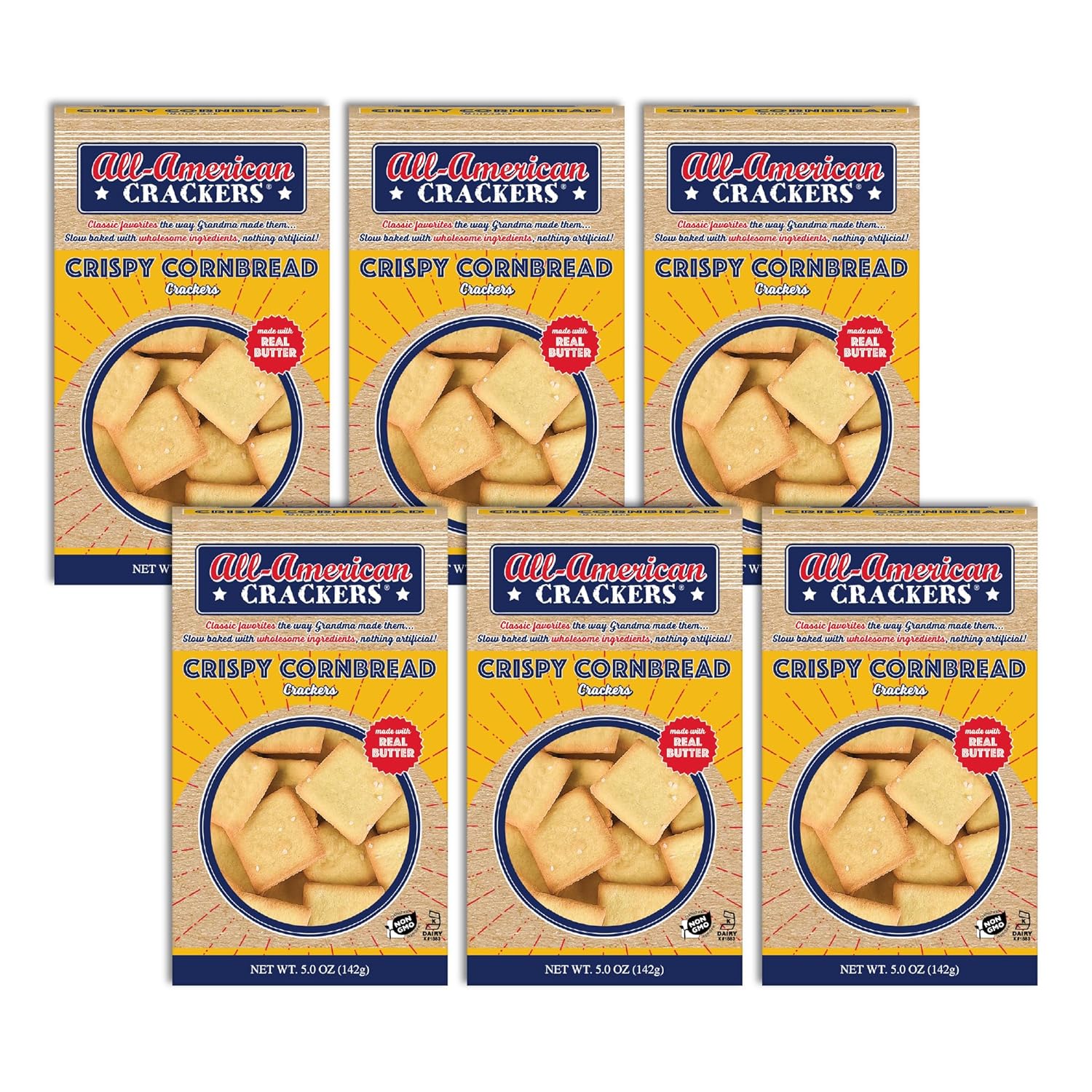 All-American Snack Crackers, Crispy Cornbread, 5 Ounce (Pack of 6), Made with Real Ingredients, Non-GMO, Kosher
