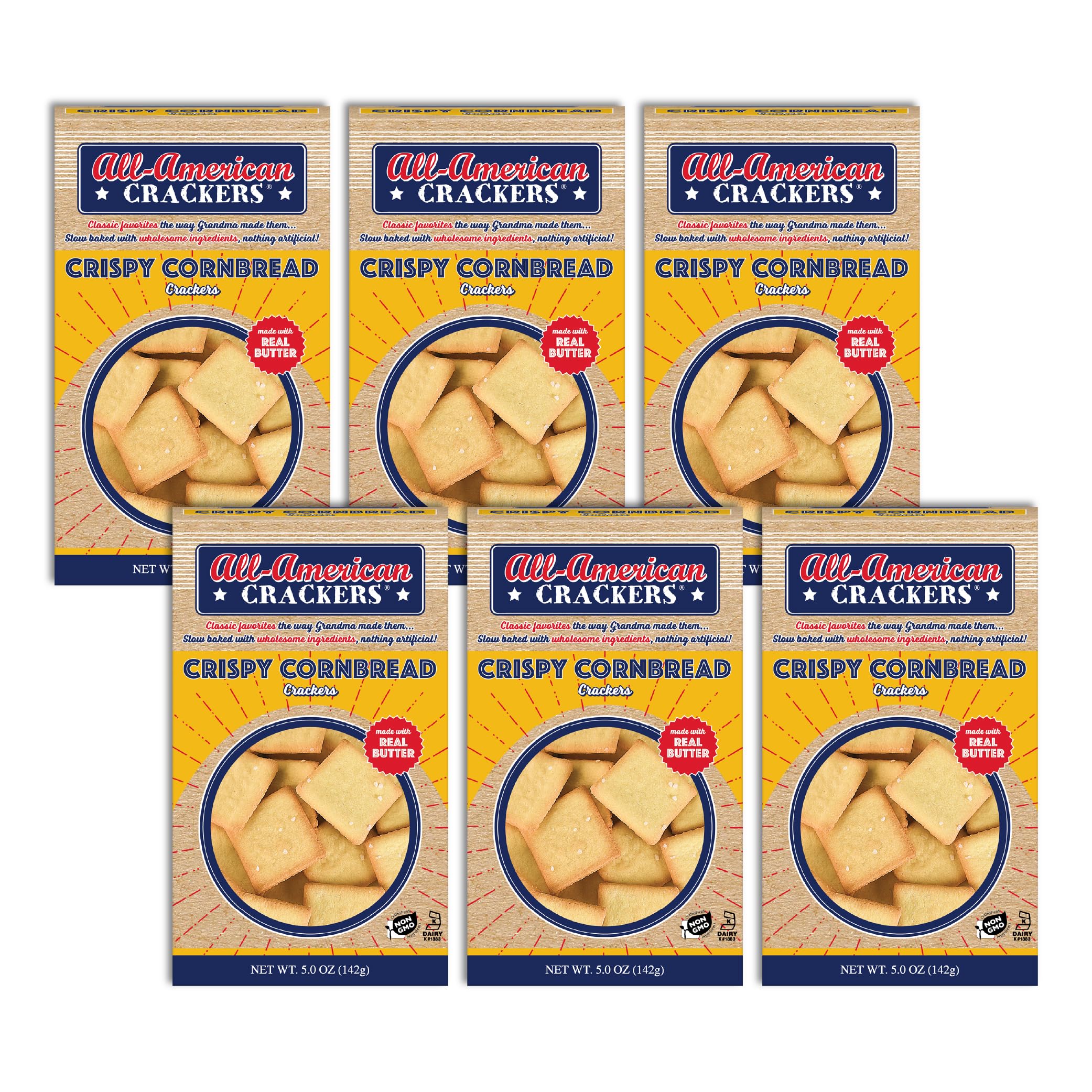 All-American Snack Crackers, Crispy Cornbread, 5 Ounce (Pack of 6), Made with Real Ingredients, Non-GMO, Kosher