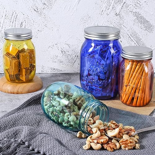 Miniatura 9 de Tarros Mason de colores de 32 onzas con tapas paquete de 6 tarros de conservas de cuarto de galón de boca ancha seguro para almacenamiento encurtido
