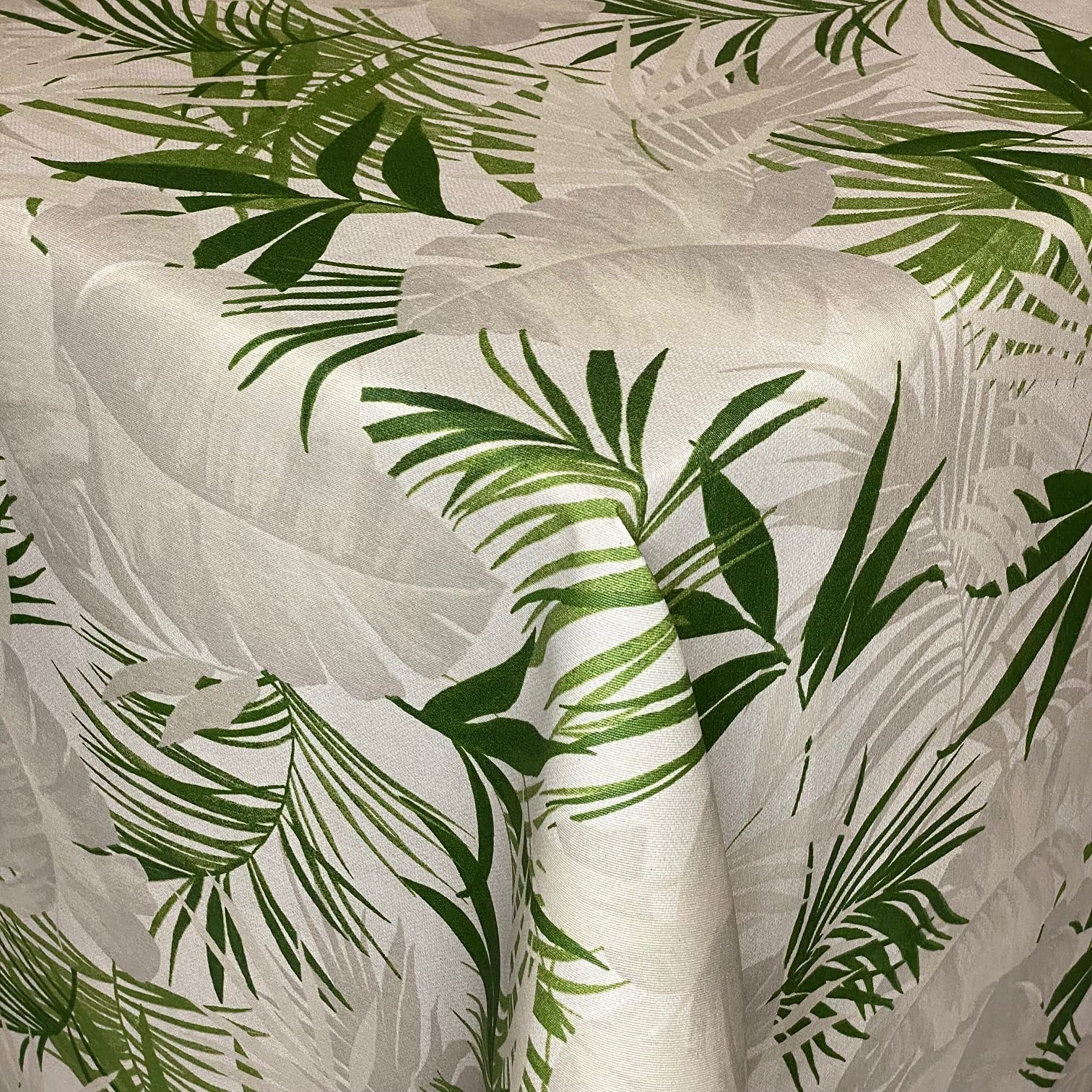 Nappe jacquard en coton enduite Martin Monstera Palmiers rectangulaires, rondes, ovales (bord passepoil en coton, 70 x 240 cm)