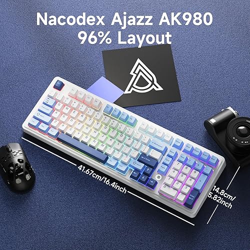 Miniatura 6 de NACODEX Ajazz AK980 - Teclado mecánico inalámbrico azul y blanco para juegos, tres modos BT5.02.4GHzUSB-C intercambiables en caliente RGB