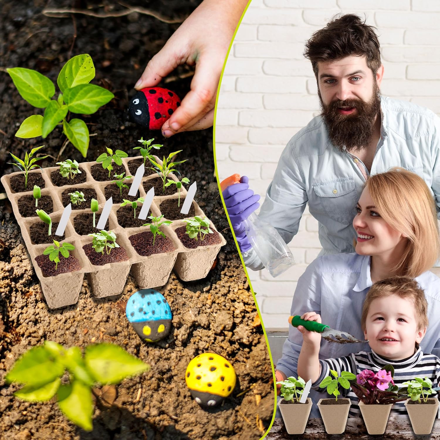 32 Packs of 16 Cells Seed Starter Tray with Holes Biodegradable Seedling Sets Organic Plant Seedling Trays Plant Starter Kit for Herb Seed Starter